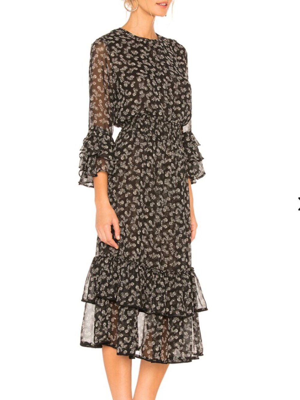MISA Los Angeles Gordana Black Floral Dress Size M